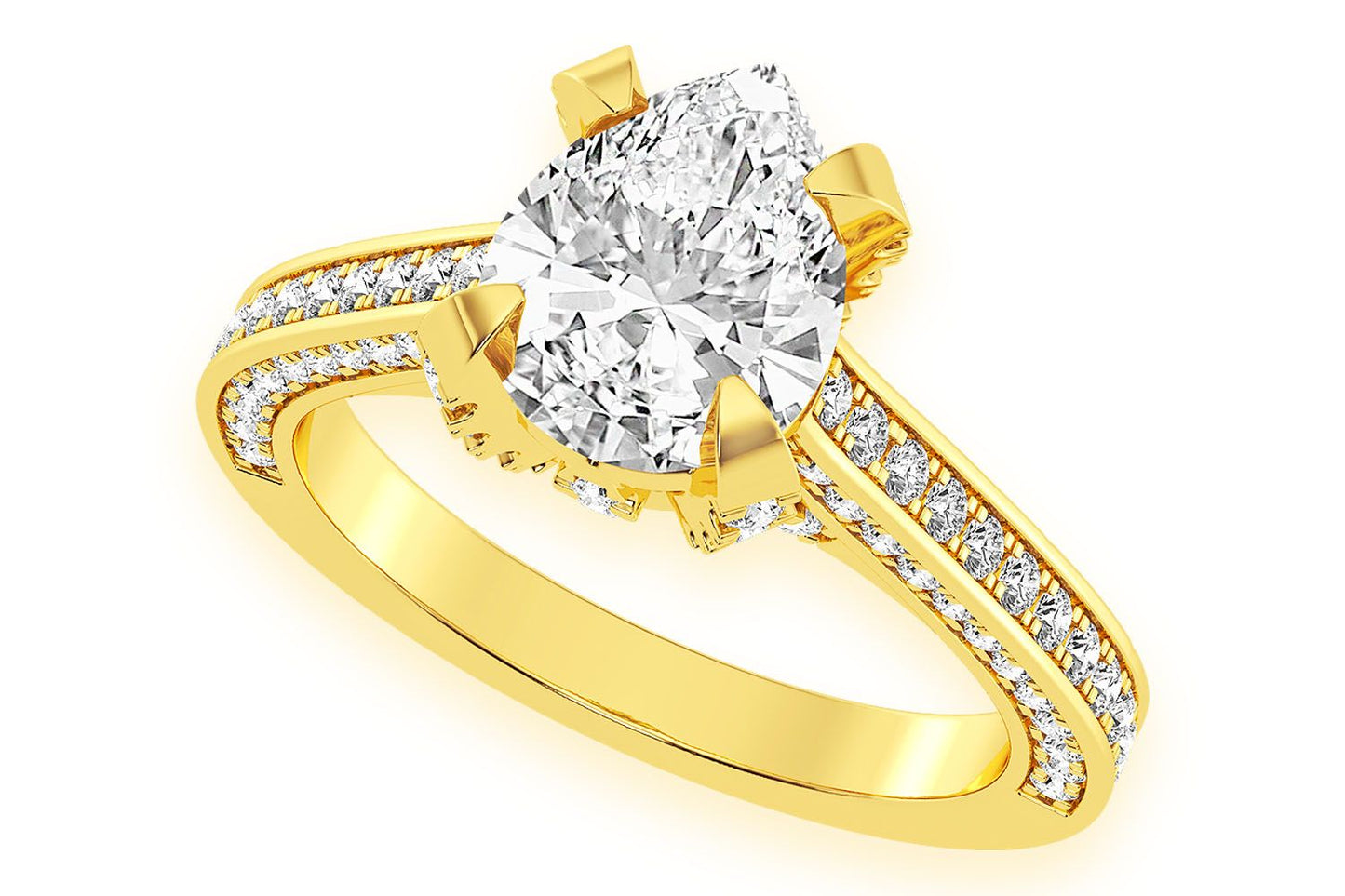 2.00CT PEAR SOLITAIRE - DELUXE ONE ROW SCALLOP - DIAMOND ENGAGEMENT RING