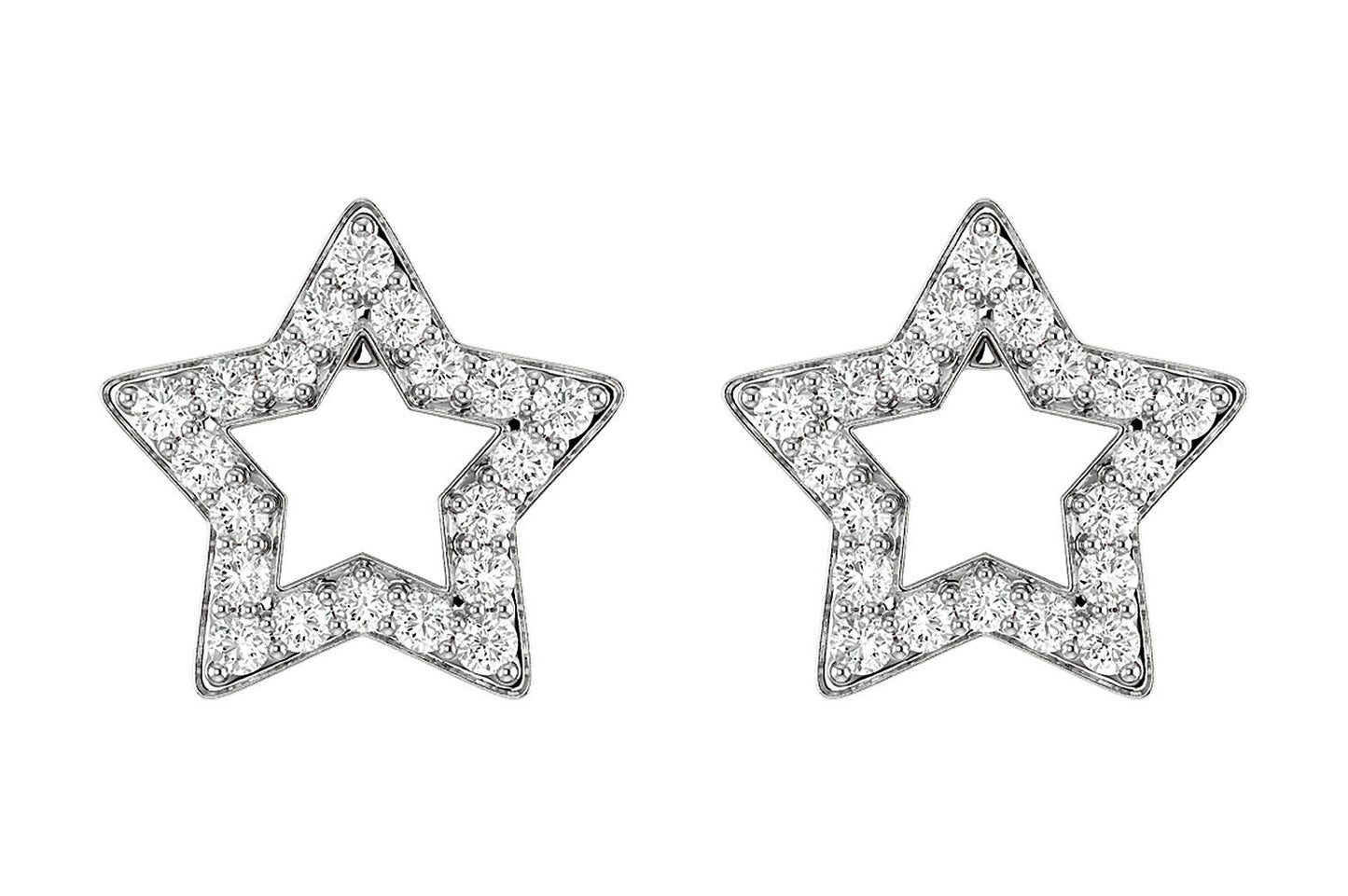 OPEN STAR DIAMOND STUD EARRINGS 14K SOLID GOLD 0.20CTW