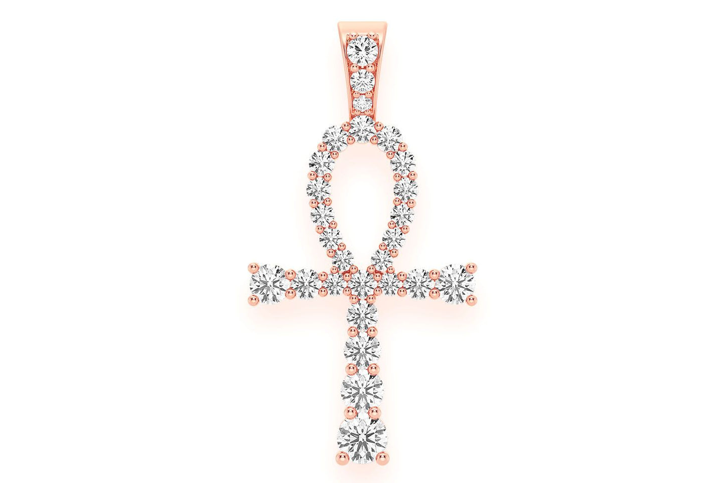 GRADUATED EGYPTIAN ANKH DIAMOND PENDANT 14K SOLID GOLD 1.50CTW