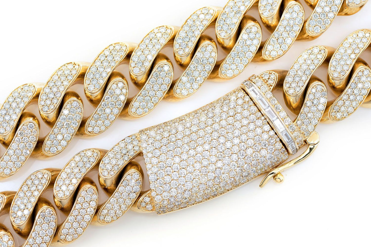 Бриллиантовое колье Miami Cuban Link 24 мм, цельное золото 14 карат, 71,75 карата