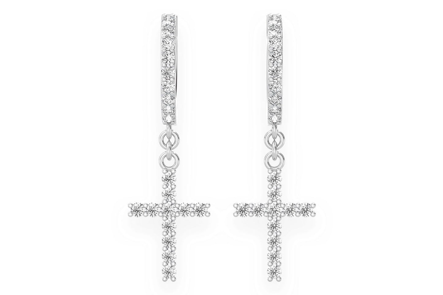 CERCEI CU DIAMANTE, FORMĂ CRUCE, AUR MASIV DE 14K, 0.40CT