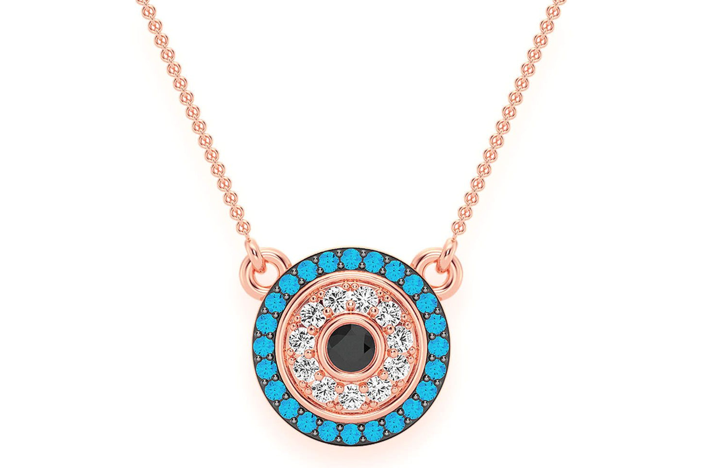 COLIER ROTUND CU DIAMANTE CU FORMĂ DE OCHI RĂU, CONECTATE, AUR MASIV DE 14K, 0.25CT