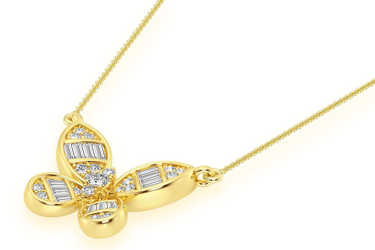 COLIER CU DIAMANTE FORMAT BAGHETĂ FLUTURE, CONECTATE, AUR MASIV DE 14K, 0.33CTW