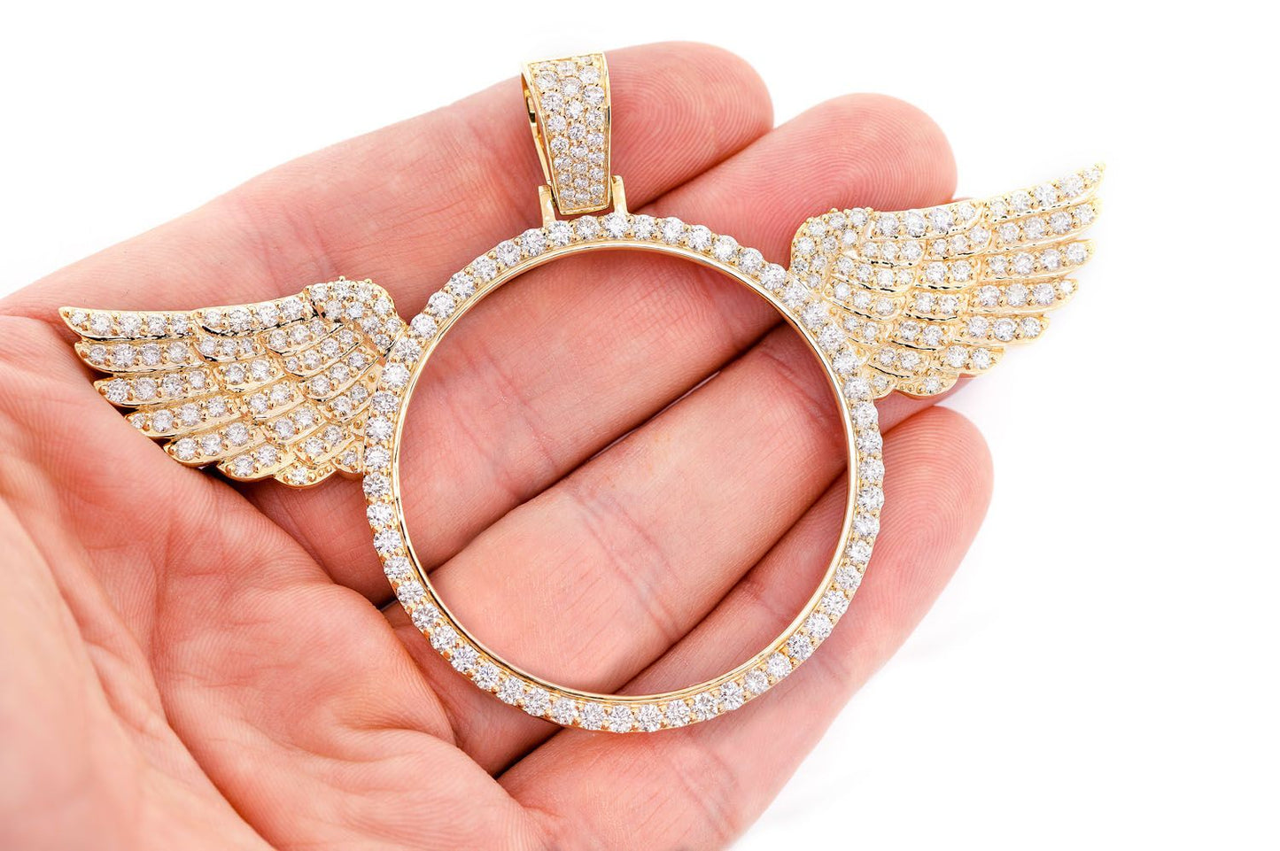 MEMORY WINGS PHOTO DIAMOND PENDANT 14K SOLID GOLD 8.75CTW