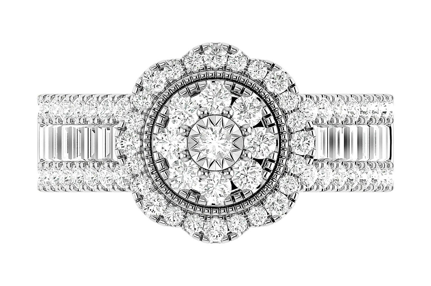INEL DE LOGODNĂ CU DIAMANTE ROTUNDE ȘI BAGHETĂ, 1.00CT, AUR MASIV DE 14K