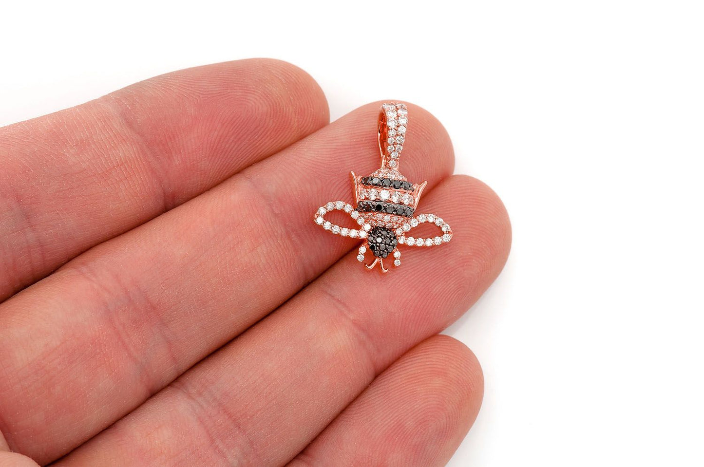 BUMBLE BEE BLACK & WHITE DIAMOND PENDANT 14K SOLID GOLD 0.50CTW