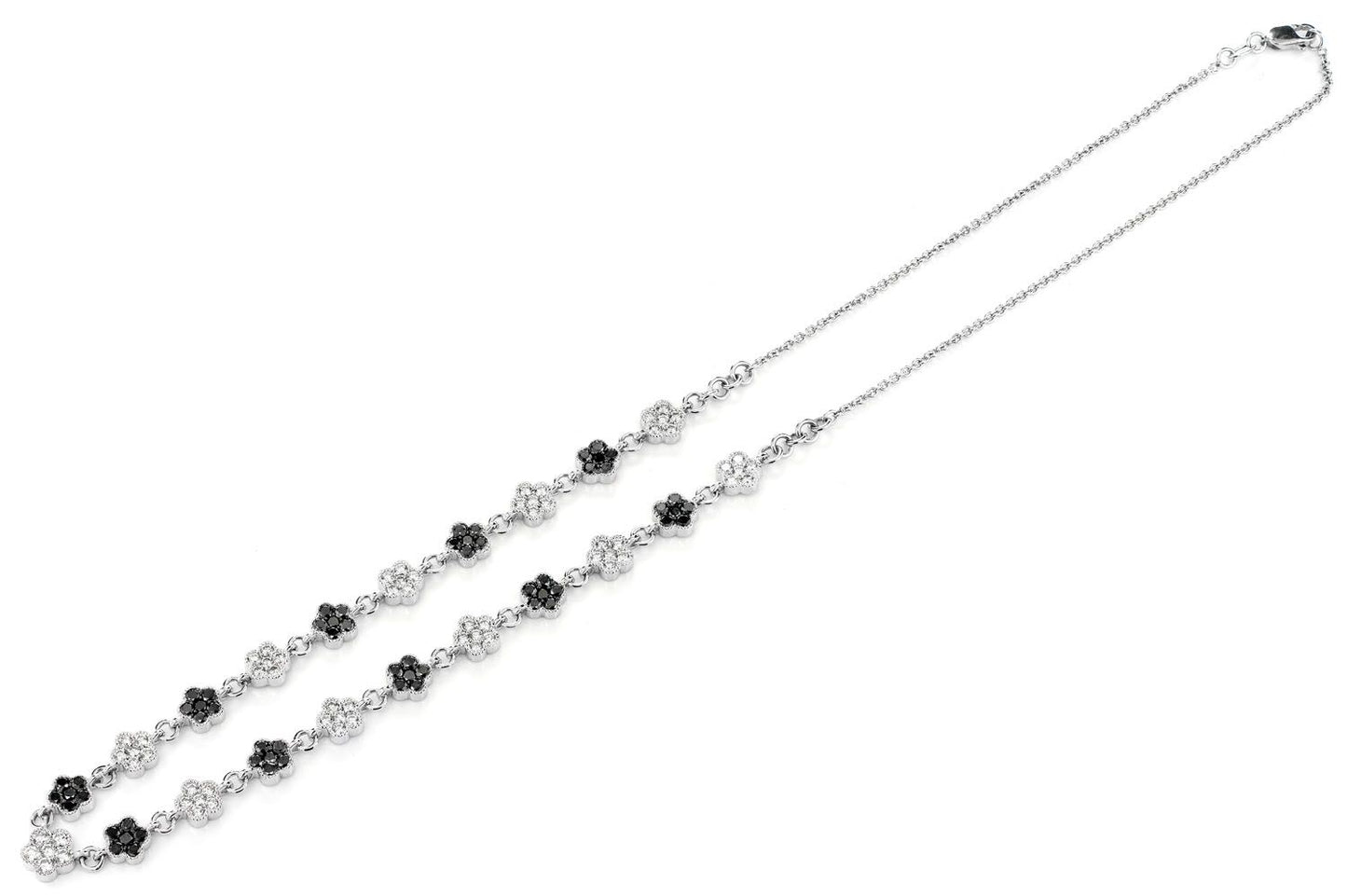 BLACK & WHITE DIAMOND CLOVER STATION CHAIN 14K SOLID GOLD 5.00CTW