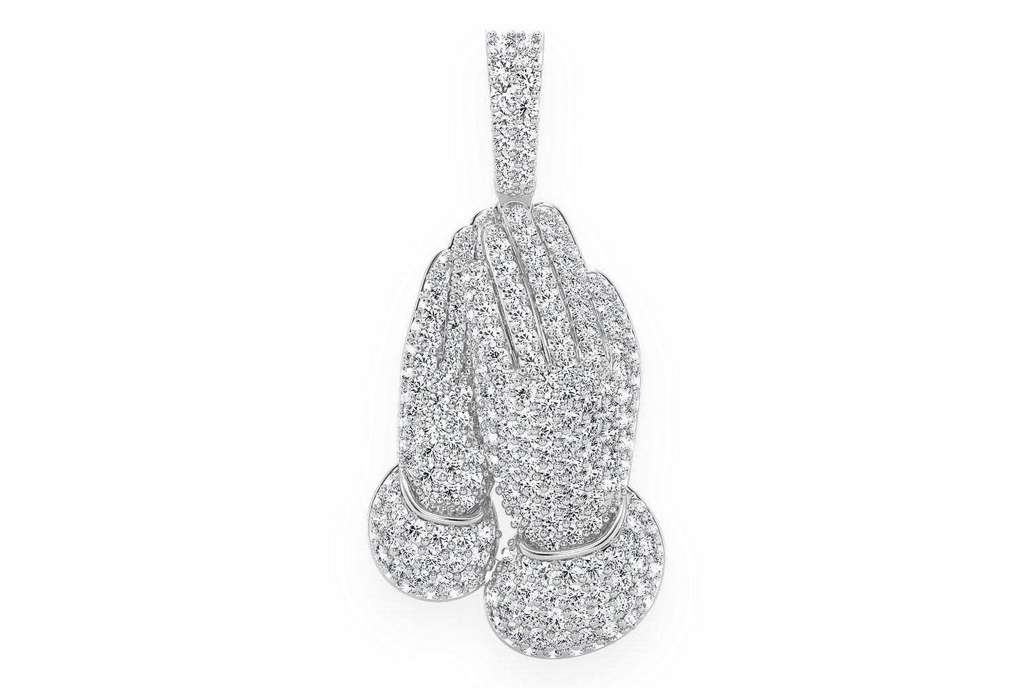 PRAYER HANDS DIAMOND PENDANT 14K SOLID GOLD 3.25CTW