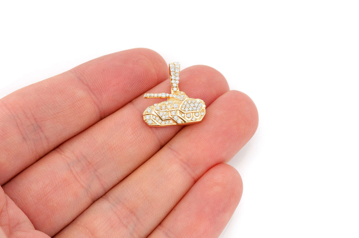 MILITARY BATTLE TANK DIAMOND PENDANT 14K SOLID GOLD 0.40CTW