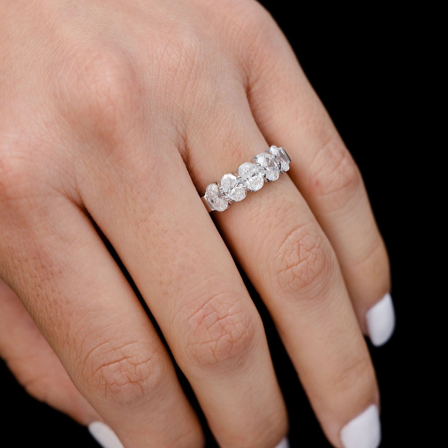 FIVE STONE OVAL DIAMOND BAND RING 14K SOLID GOLD 1.70CTW