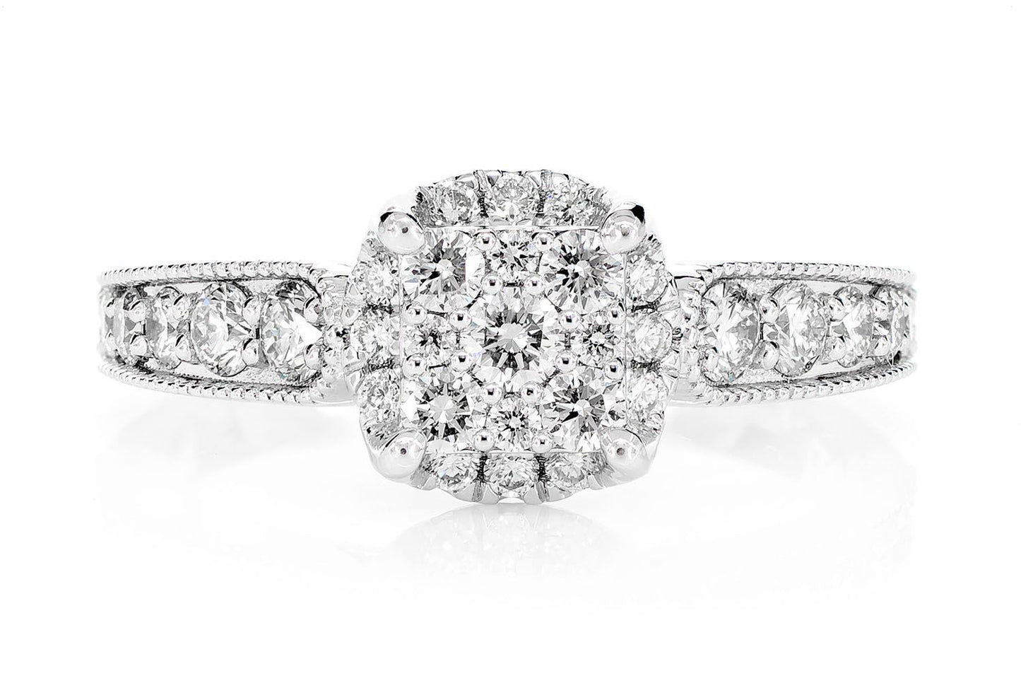 0.75CTW SQUARE PAVE CENTER - DIAMOND ENGAGEMENT RING - 14K SOLID GOLD