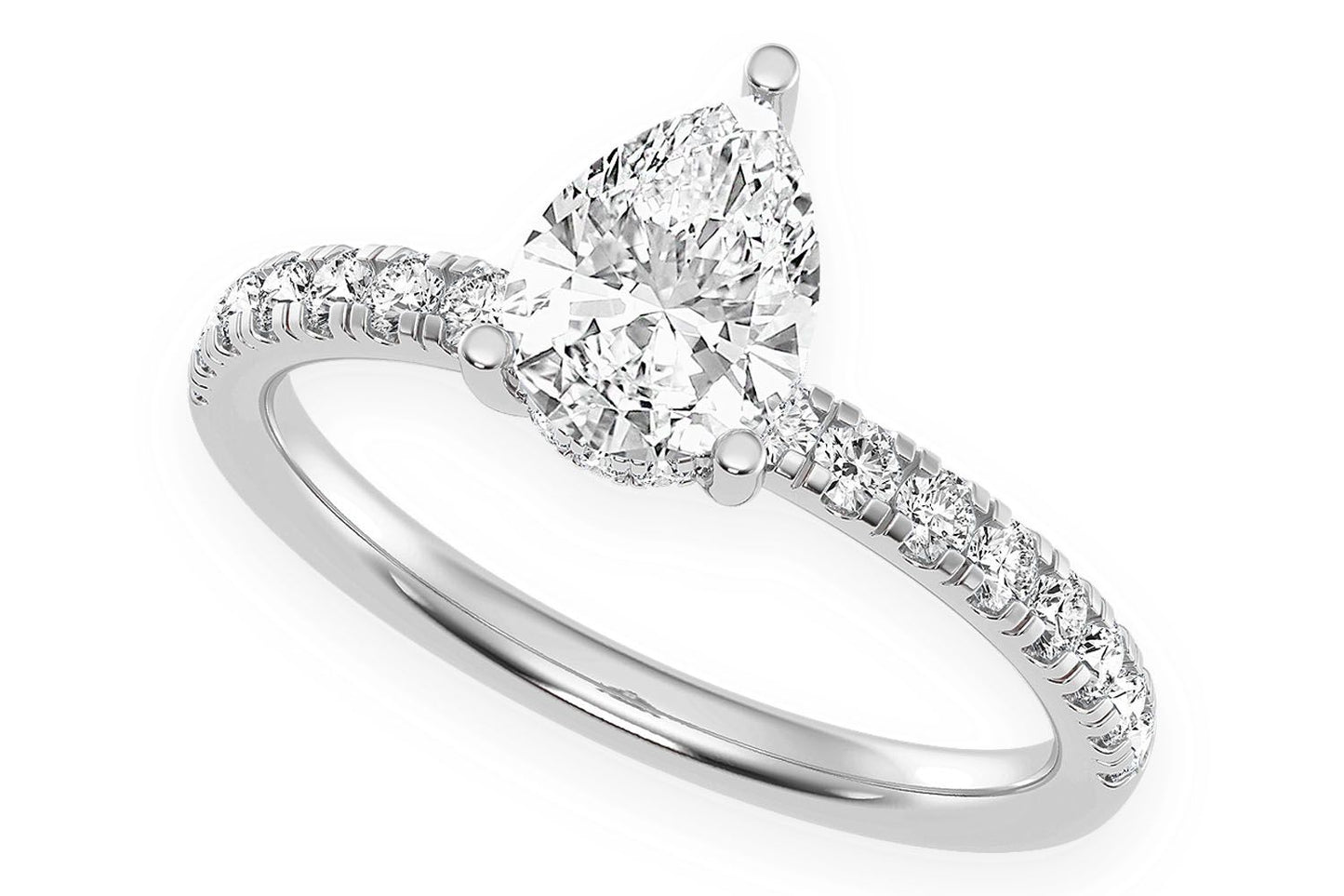 THINN - 1.00CT PEAR SOLITAIRE - ONE ROW UNDER HALO - DIAMOND ENGAGEMENT RING