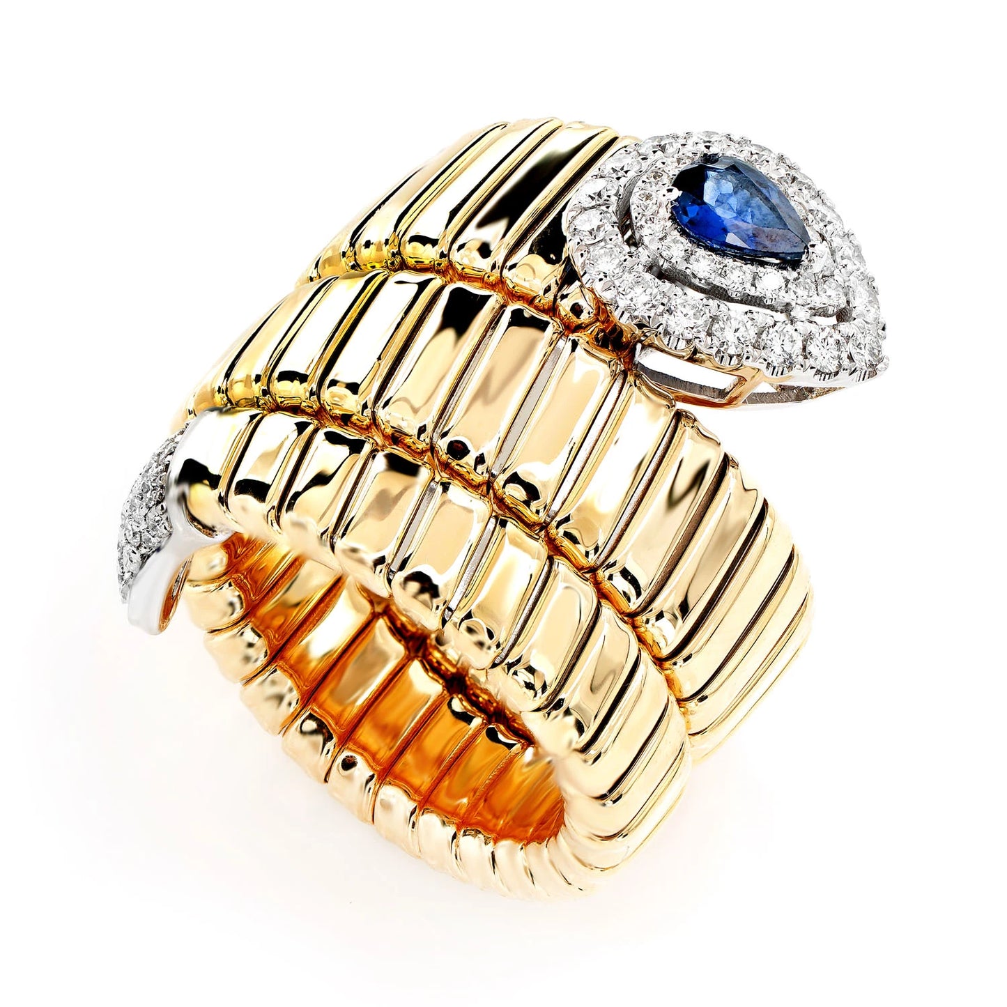 DIAMOND AND SAPPHIRE COIL WRAP RING 14K SOLID GOLD 0.55CTW