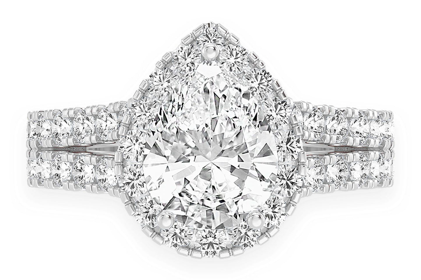 SPHINX - 2.00CT PEAR SOLITAIRE - TWO ROW SPLIT SCALLOP - DIAMOND ENGAGEMENT RING