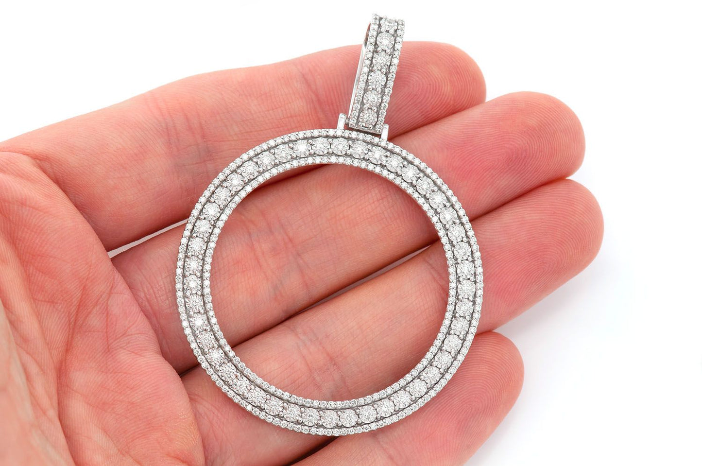 3 ROW MIRACLE SET PICTURE PENDANT 14K SOLID GOLD 2.10CTW