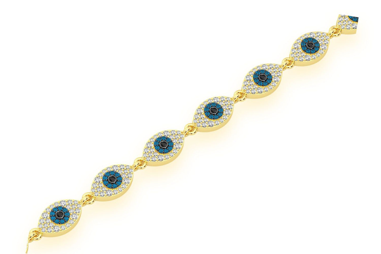 EVIL EYE ETERNITY DIAMOND BRACELET 14K SOLID GOLD 2.45CTW