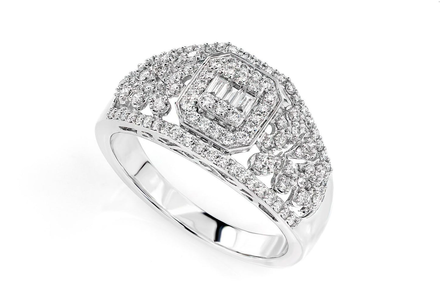 0.50CTW ANTIQUE STYLE BAGUETTE CLUSTER HALO - DIAMOND ENGAGEMENT RING