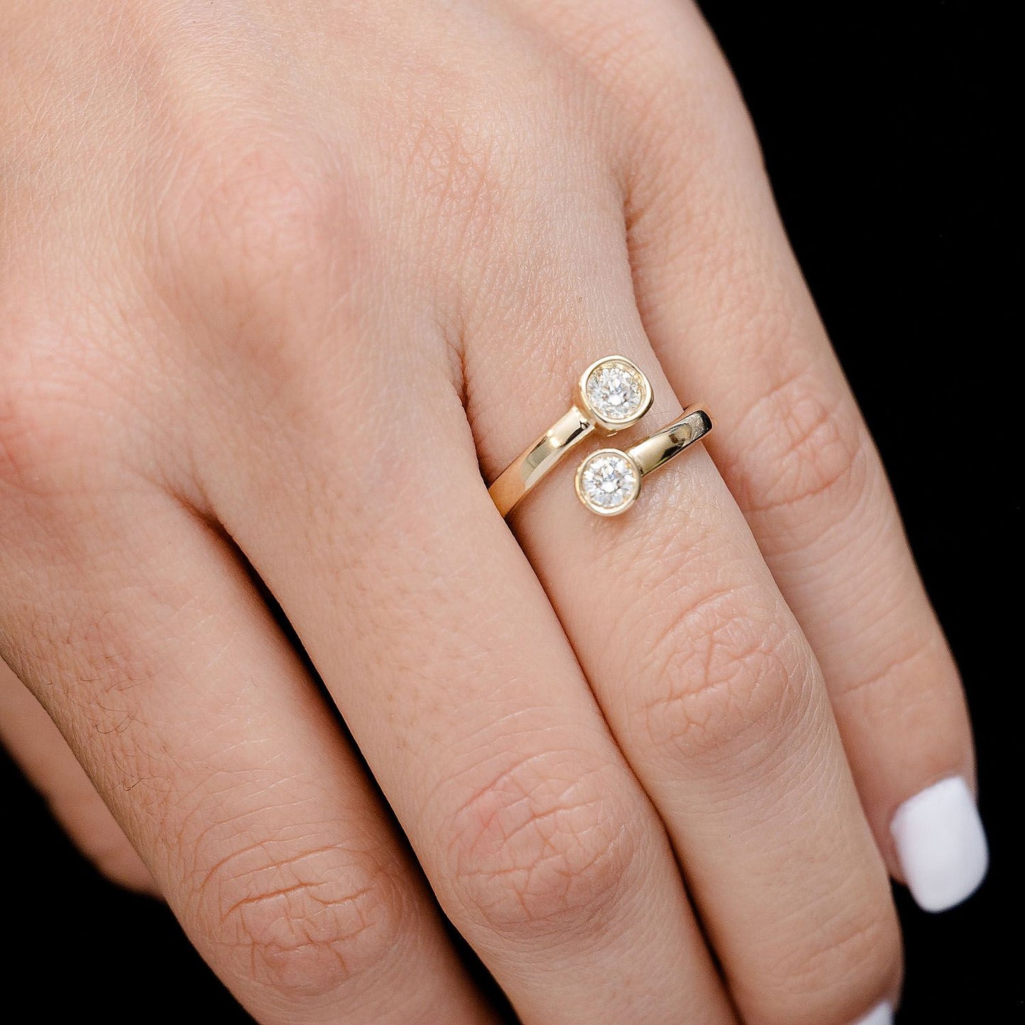 BYPASS BEZEL DIAMOND RING 14K SOLID GOLD 0.40CTW