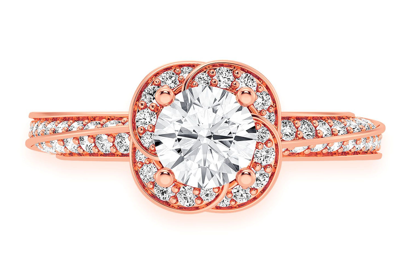 .75CT ROUND SOLITAIRE - FLORAL TWIST HALO - DIAMOND ENGAGEMENT RING