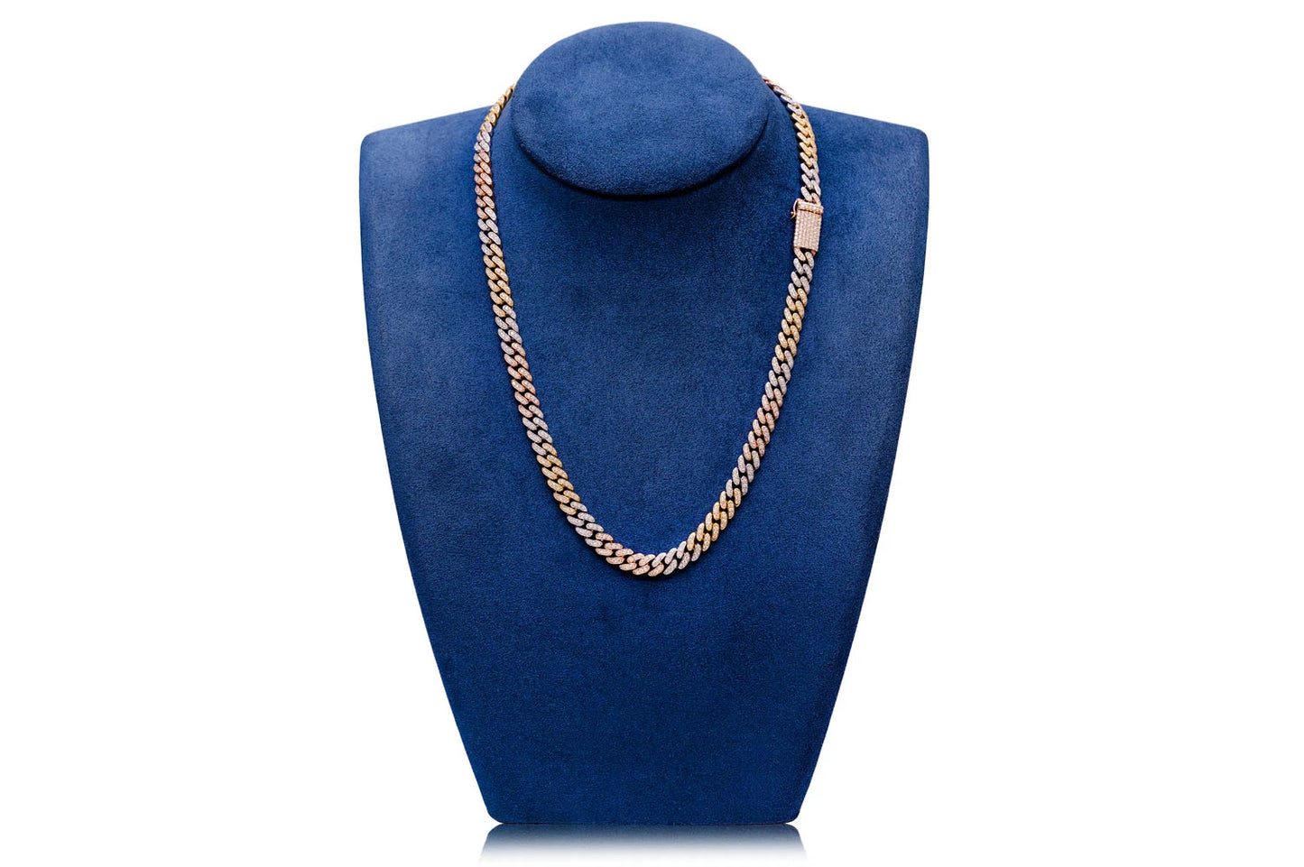 8MM MIAMI CUBAN LINK DIAMOND NECKLACE 14K TRI TONE SOLID GOLD 10.00CTW