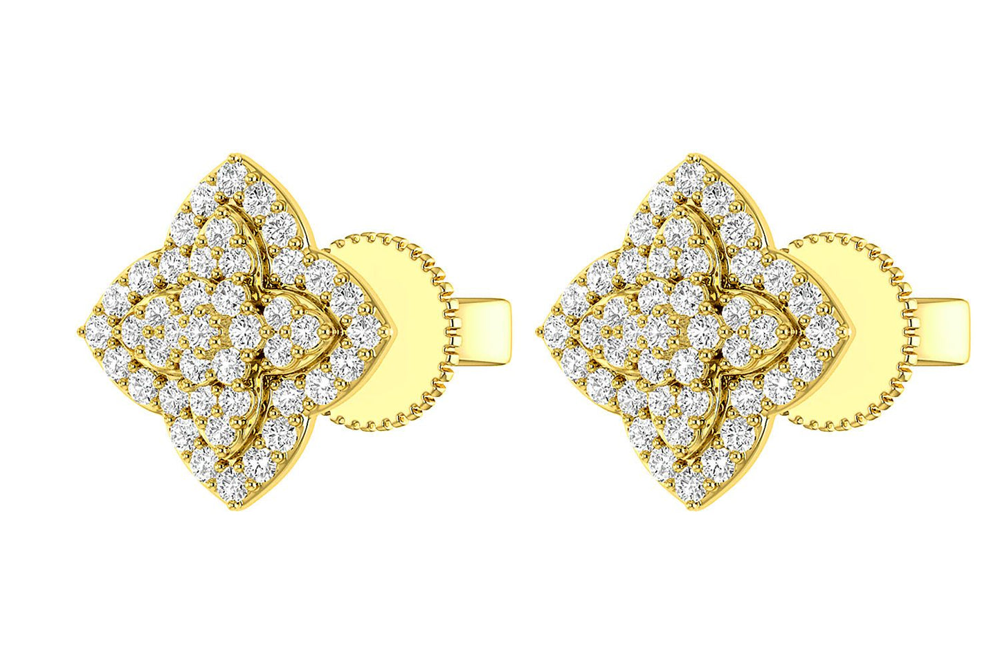 LAYERED 4 POINT STAR DIAMOND STUDS 14K SOLID GOLD 0.45CTW