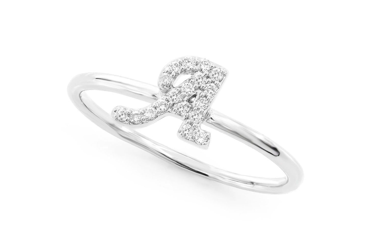 CURSIVE LETTER A DIAMOND RING 14K SOLID GOLD 0.10CTW