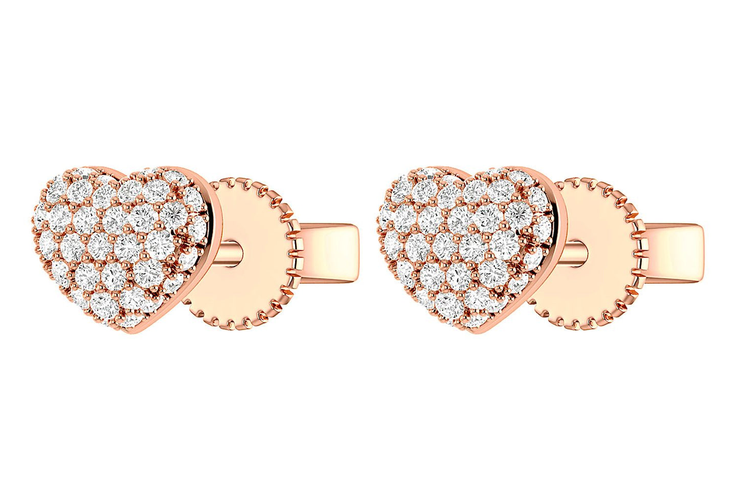 BUBBLY DIAMOND HEART STUD EARRINGS 14K SOLID GOLD 0.20CTW