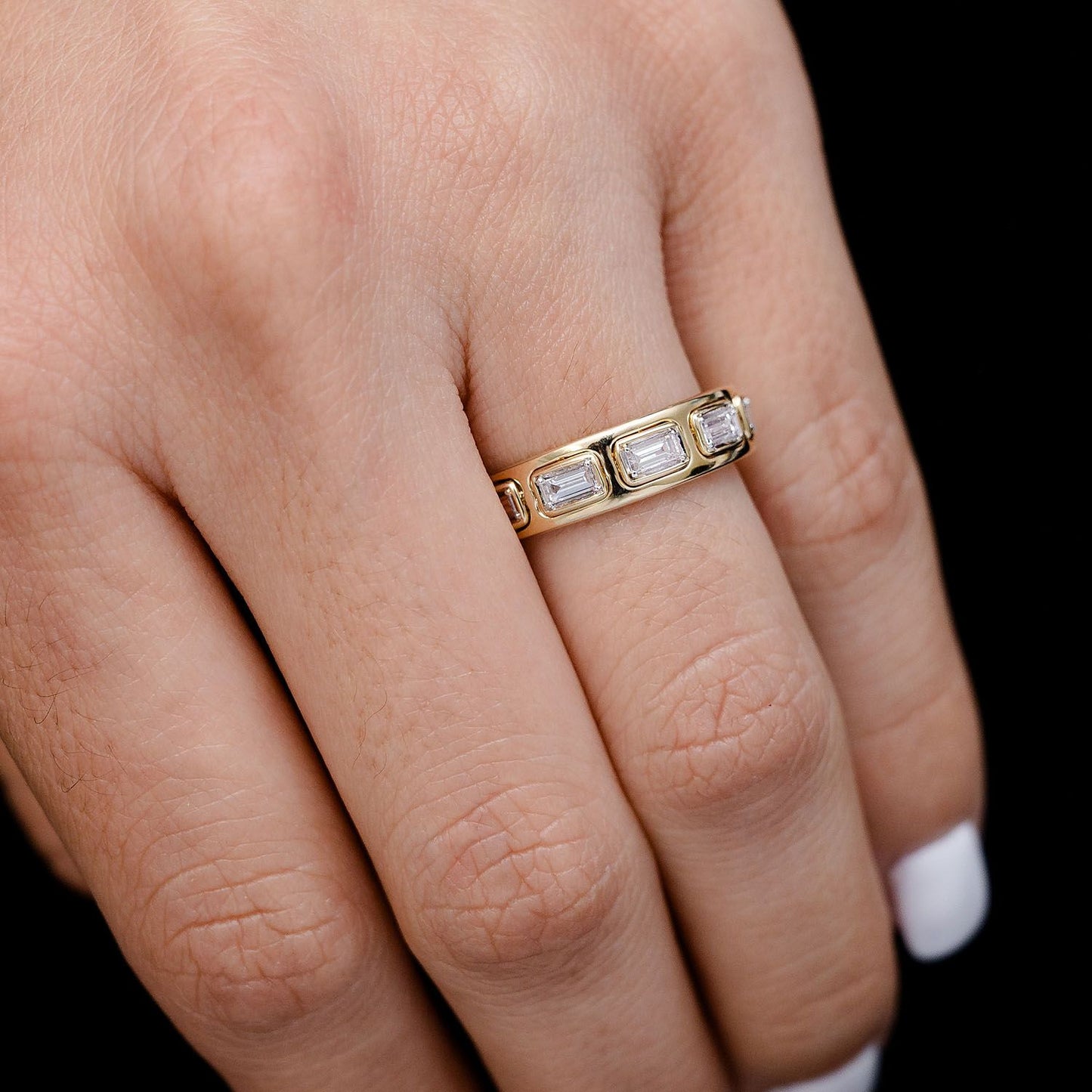 FIVE STONE BAGUETTE BEZEL DIAMOND BAND RING 14K SOLID GOLD 0.35CTW