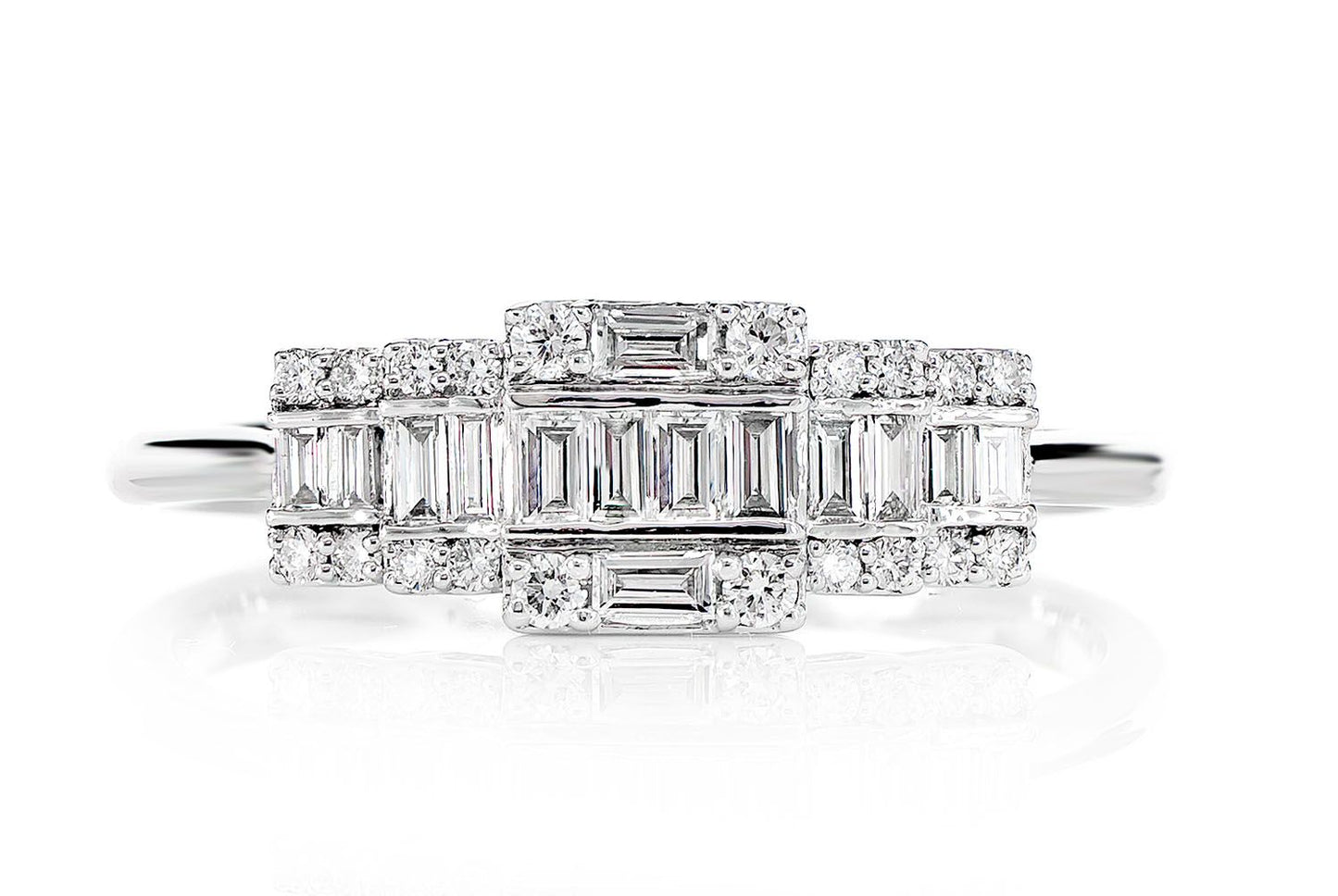 0.38CTW ROUND AND BAGUETTE CLUSTER - DIAMOND ENGAGEMENT RING - 14K SOLID GOLD