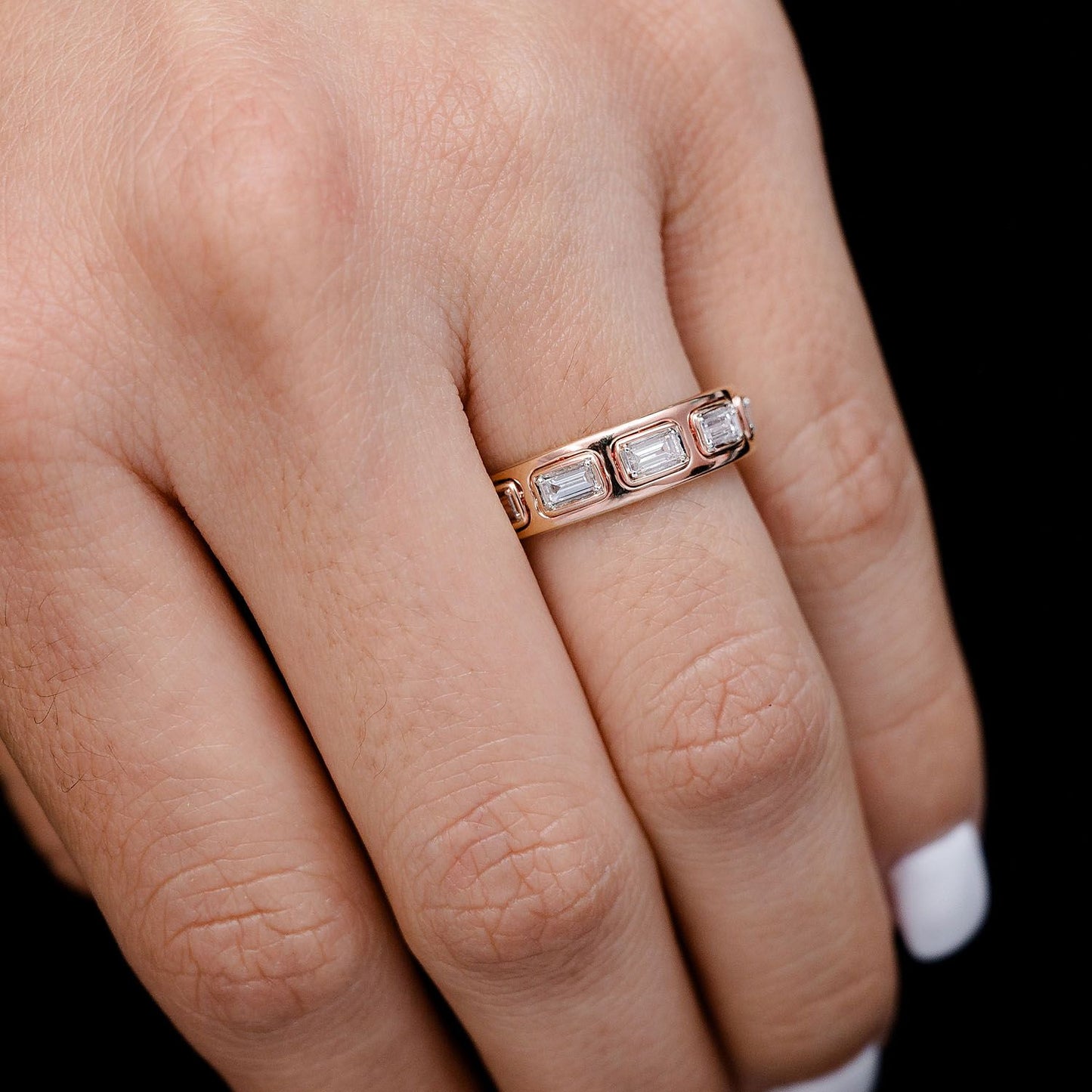 FIVE STONE BAGUETTE BEZEL DIAMOND BAND RING 14K SOLID GOLD 0.35CTW