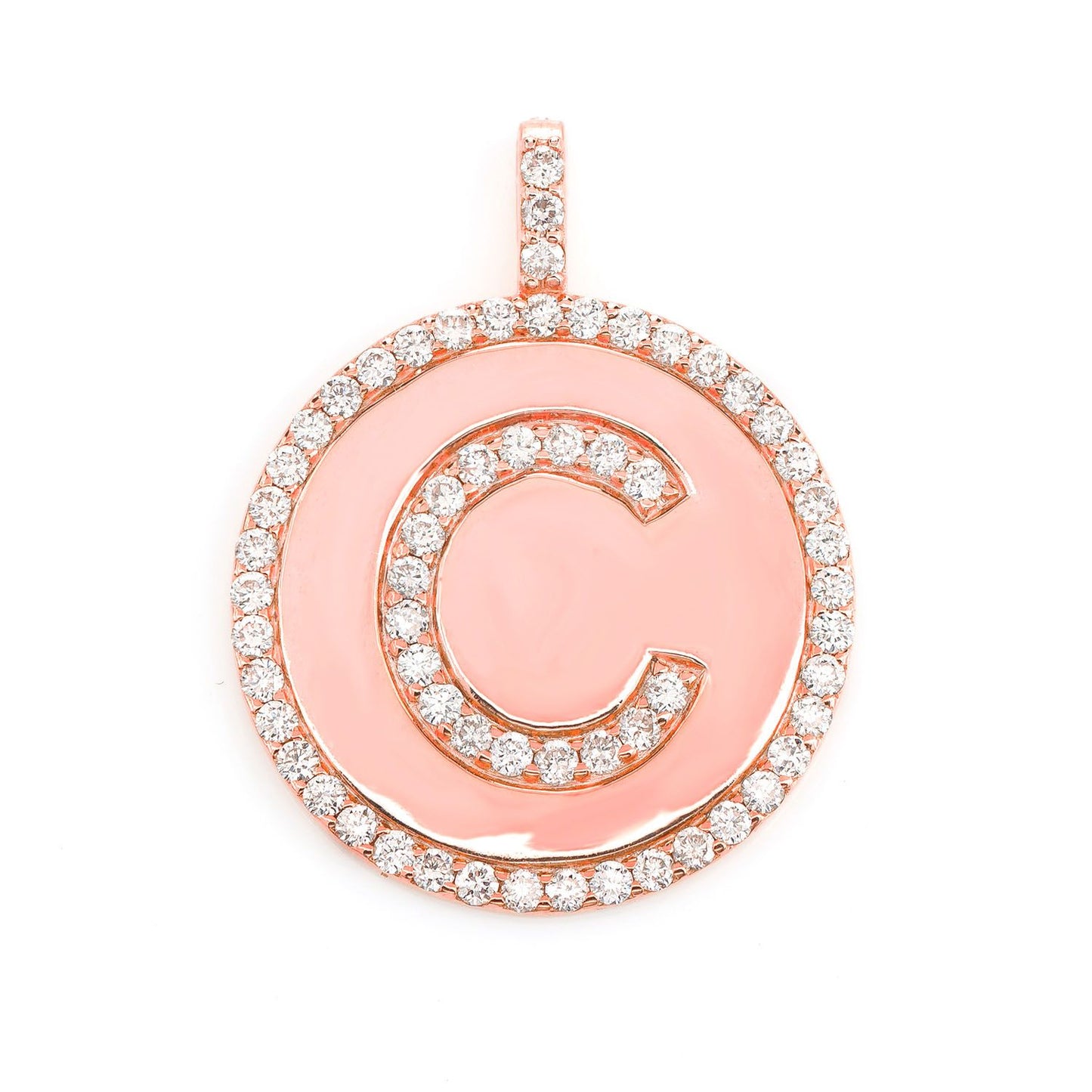 DIAMOND CIRLCE BORDER ANY LETTER DISC PENDANT 14K SOLID GOLD 0.50CTW
