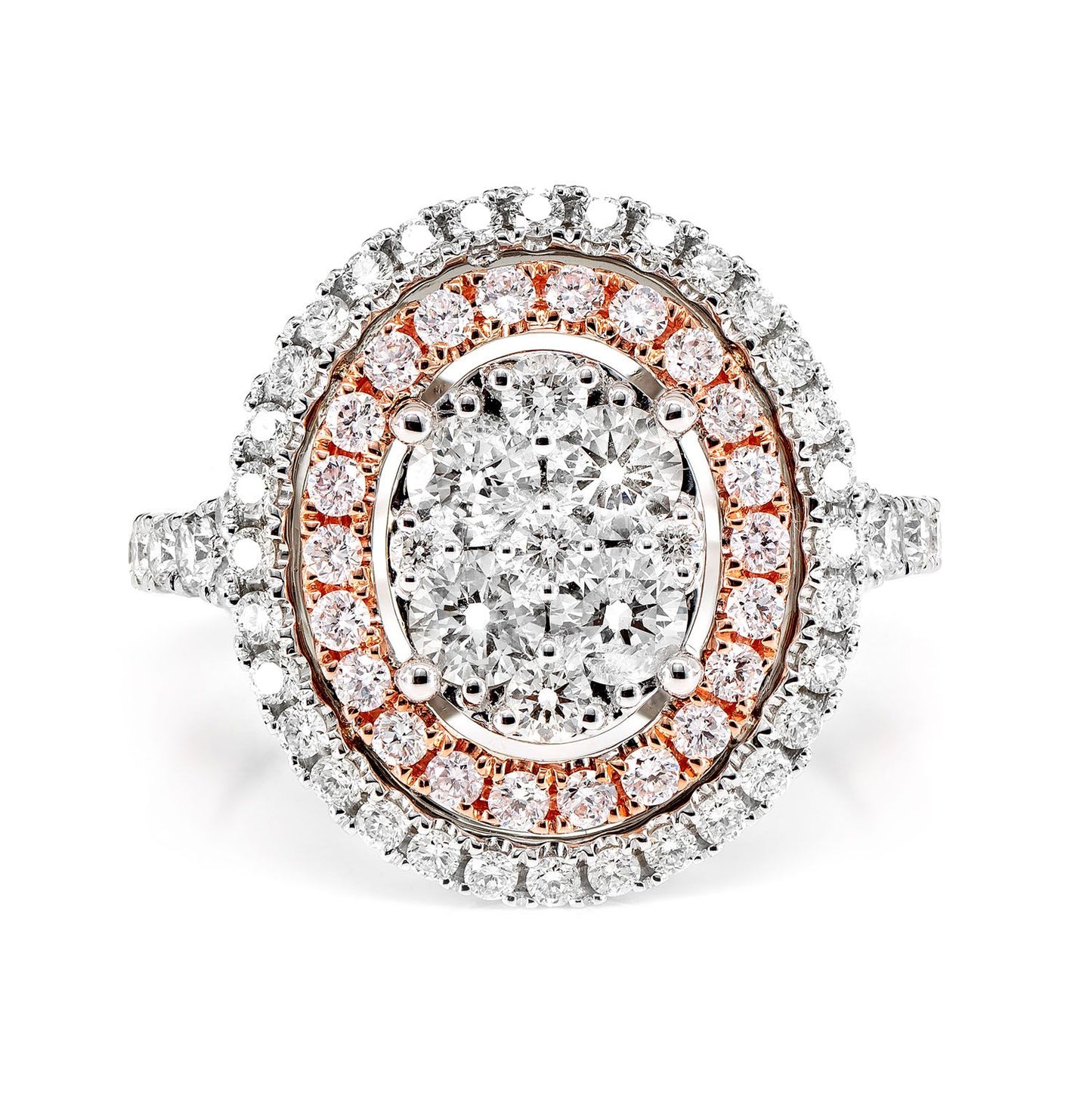 OVAL CLUSTER DOUBLE DIAMOND HALO RING 14K SOLID GOLD 1.50CTW