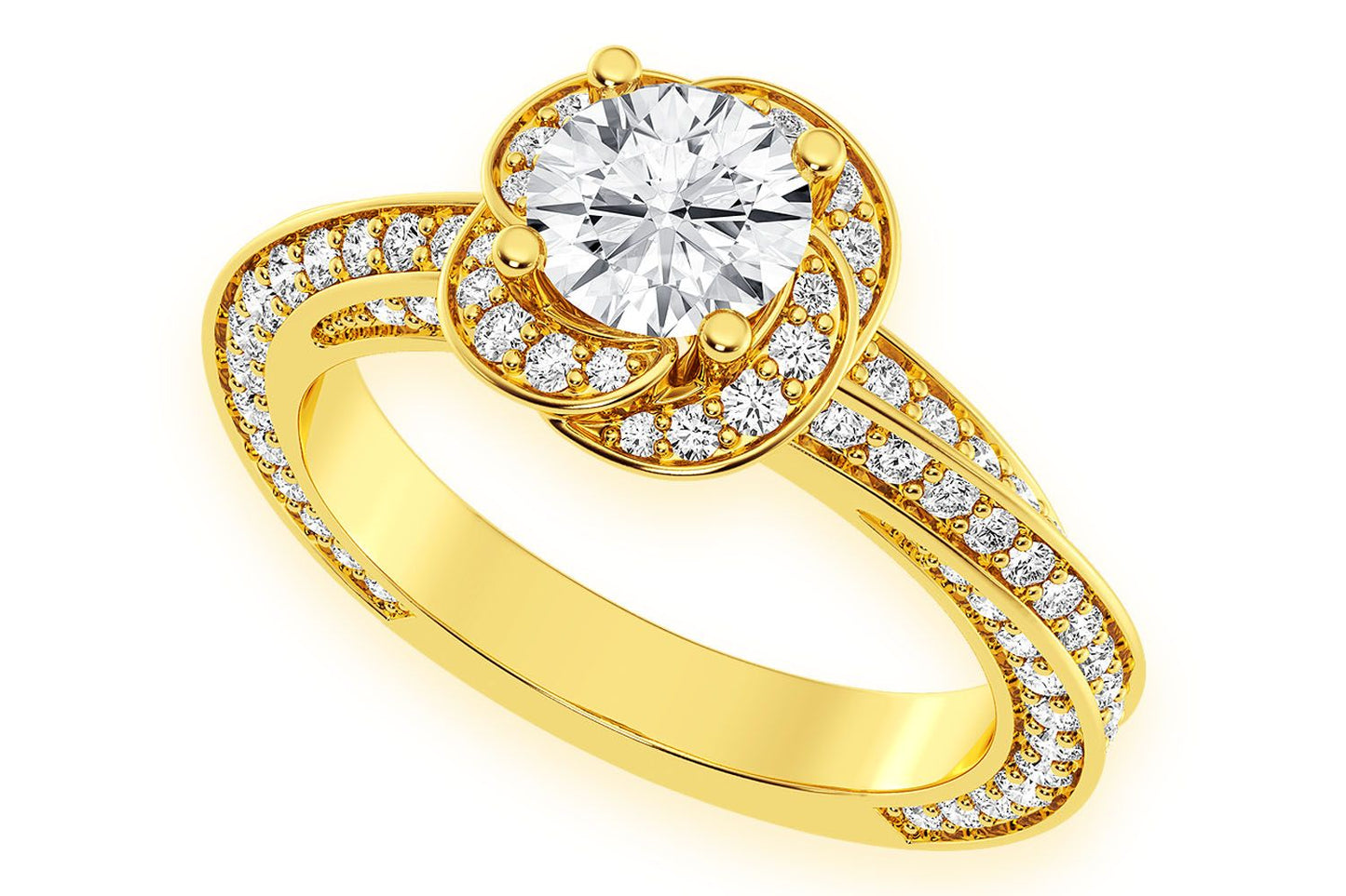 .75CT ROUND SOLITAIRE - FLORAL TWIST HALO - DIAMOND ENGAGEMENT RING