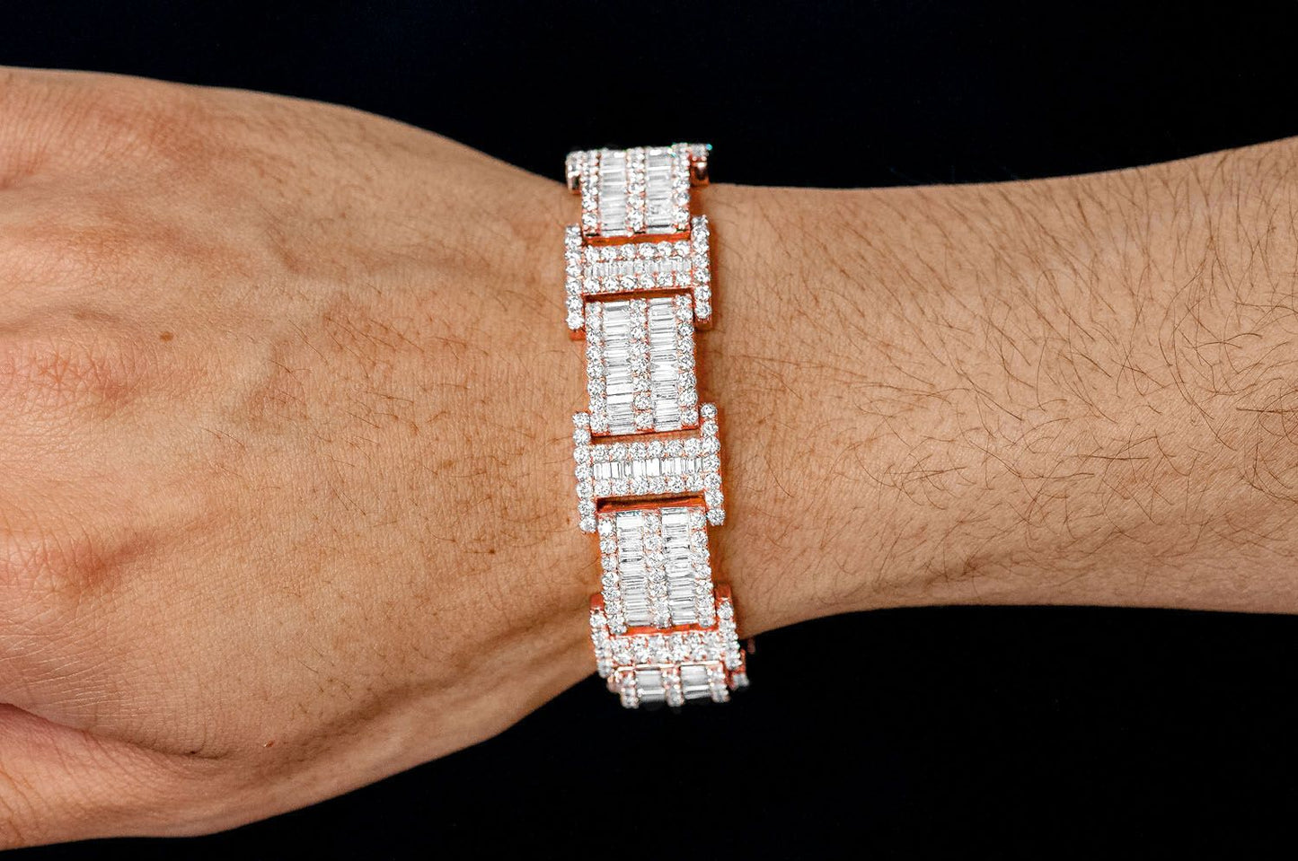 2 ROW BAGUETTE & ROUND DIAMOND BRACELET 14K SOLID GOLD 23.50CTW