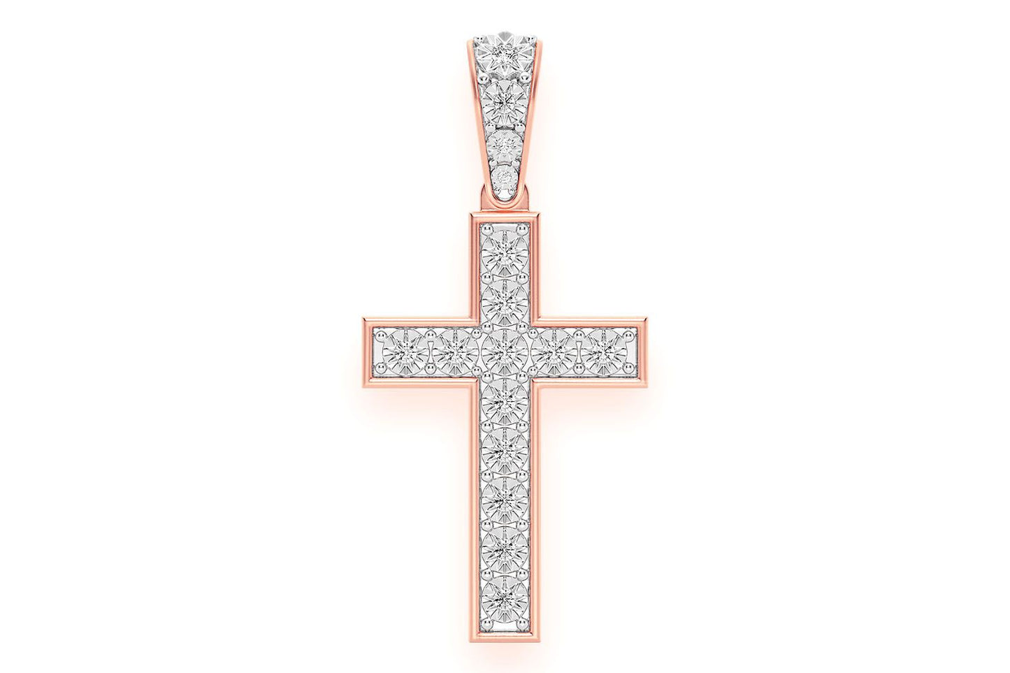 MIRACLE SET CROSS DIAMOND PENDANT 14K SOLID GOLD 0.25CTW