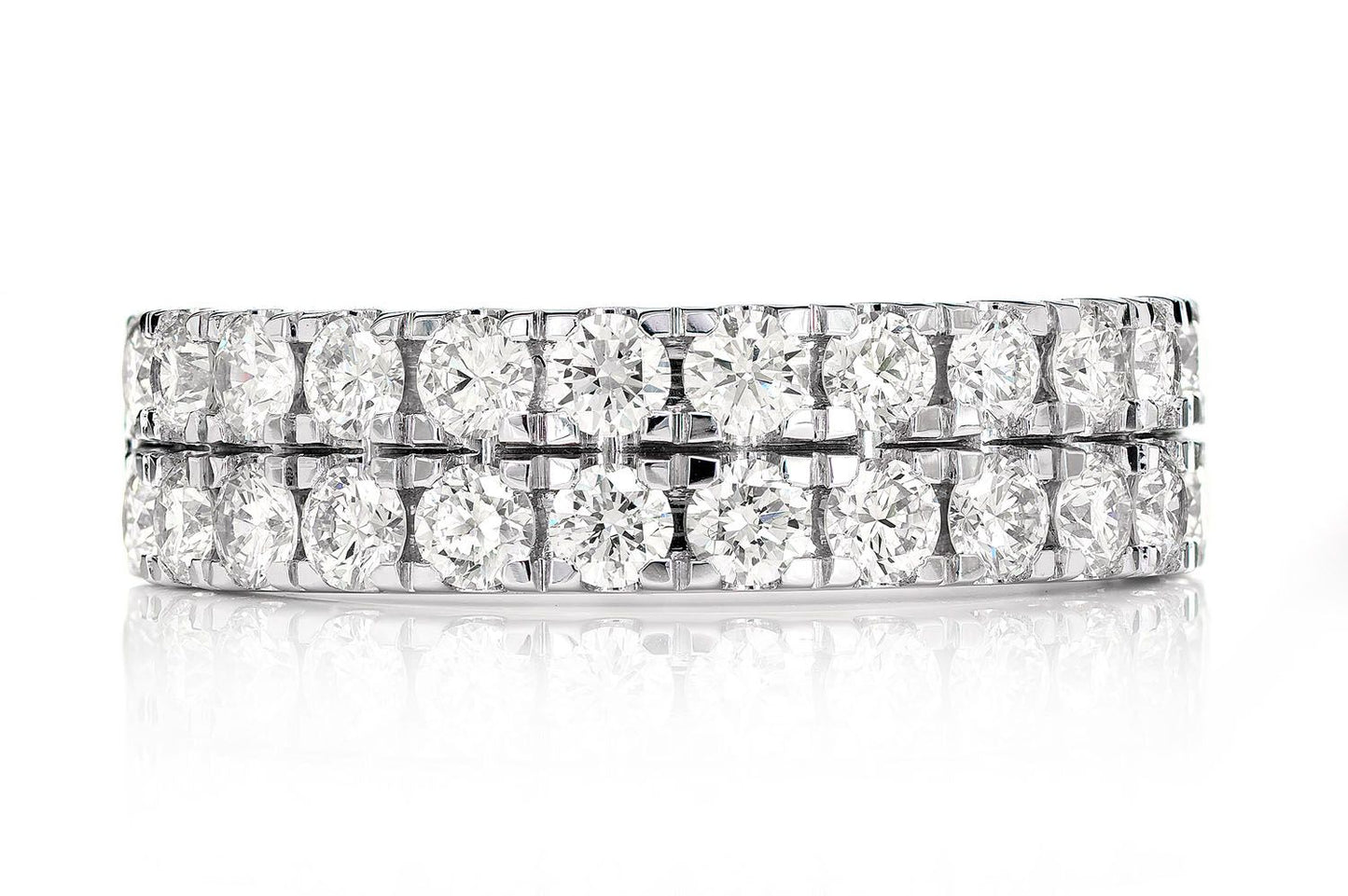 TWO ROW FRENCH SET DIAMOND BAND 14K SOLID GOLD 2.00CTW