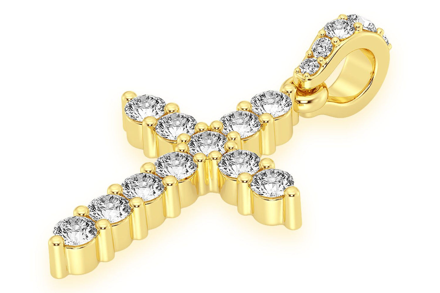PANDANT CU DIAMANT ȘI CRUCE TIPO COȘ, AUR MASIV DE 14K, 0.50CT