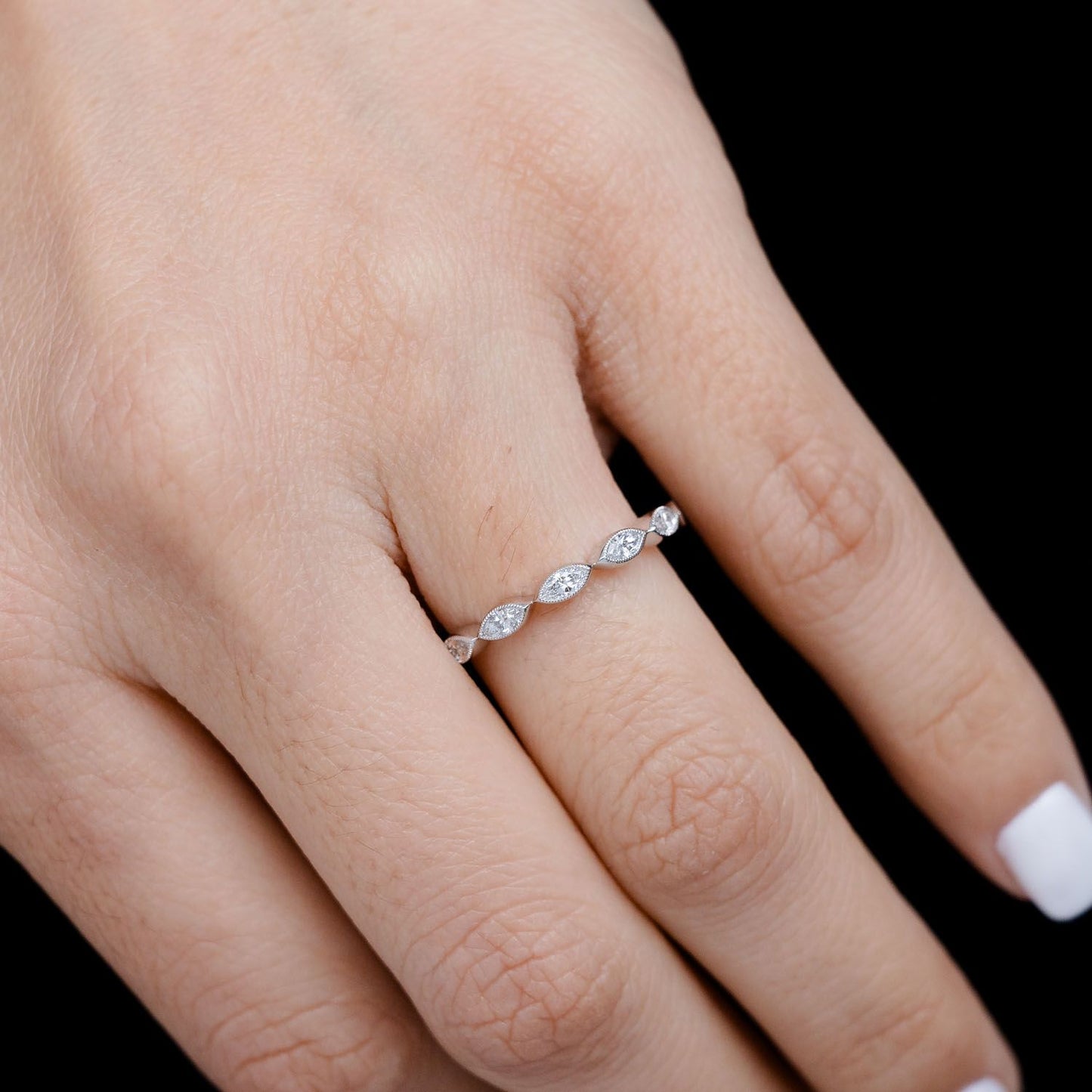 MILGRAIN MARQUISE BAND 14K SOLID GOLD 0.40CTW