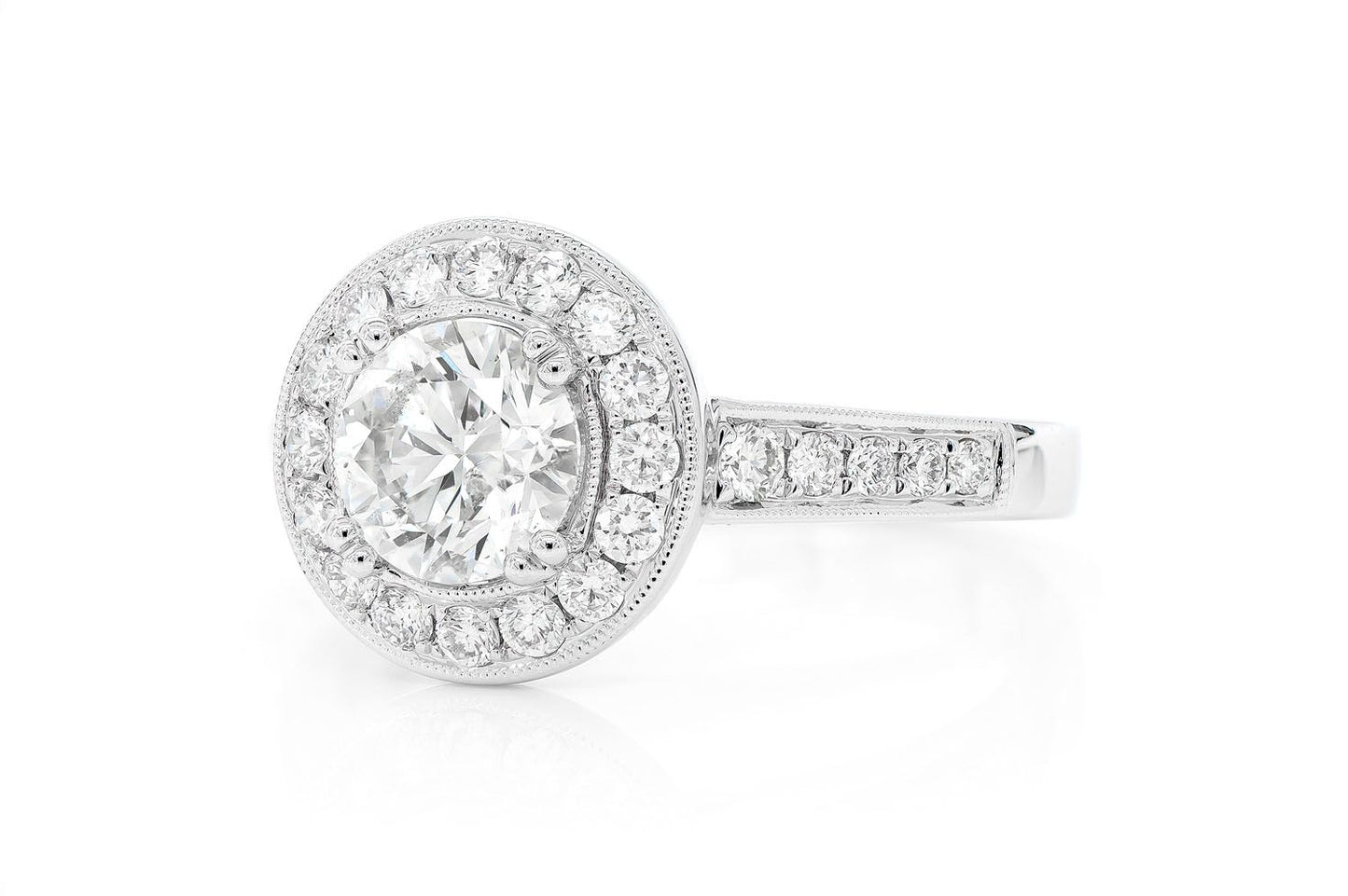 1.00CT ROUND SOLITAIRE - MILGRAIN HALO RING - ENGAGEMENT RING
