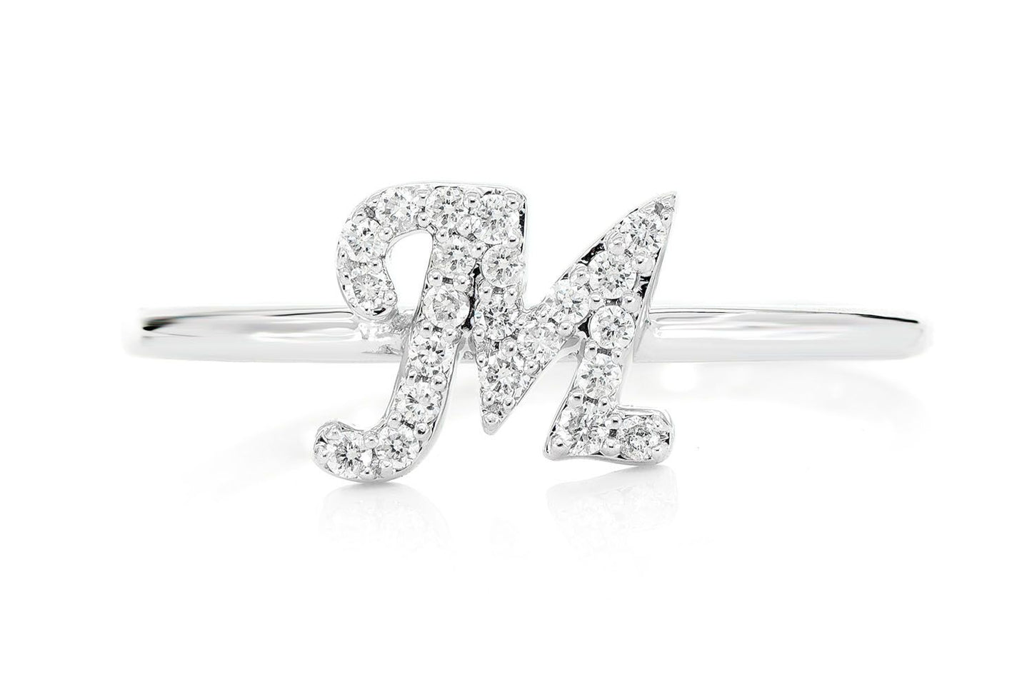 CURSIVE LETTER M DIAMOND RING 14K SOLID GOLD 0.10CTW