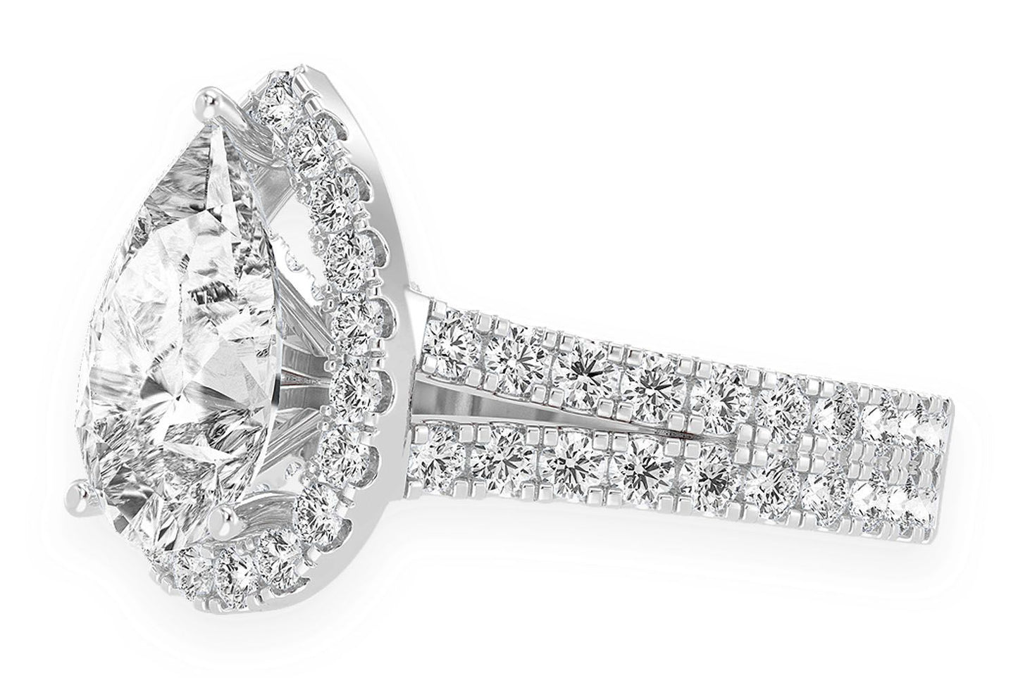 SPHINX - 3.00CT PEAR SOLITAIRE - TWO ROW SPLIT SCALLOP - DIAMOND ENGAGEMENT RING