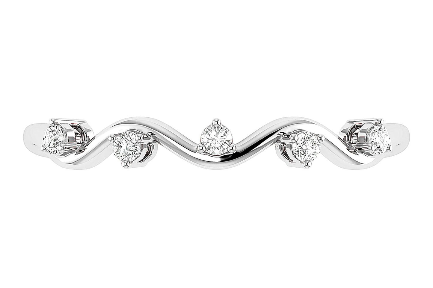 WAVY DIAMOND BAND RING 14K SOLID GOLD 0.06CTW