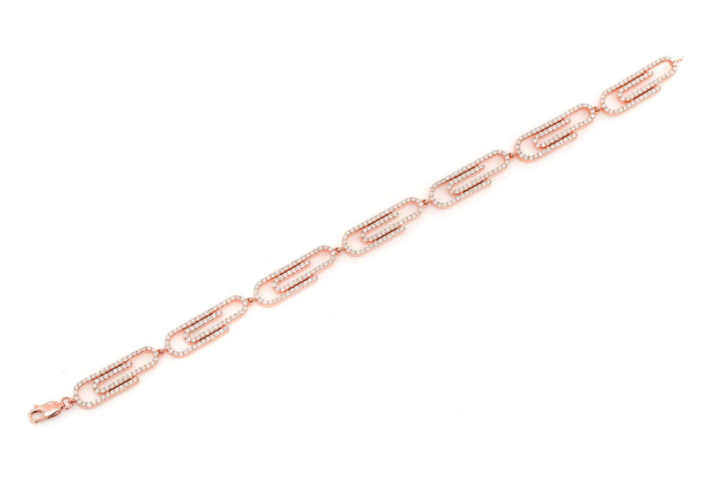 PAPER CLIP DIAMOND BRACELET 14K SOLID GOLD 3.50CTW