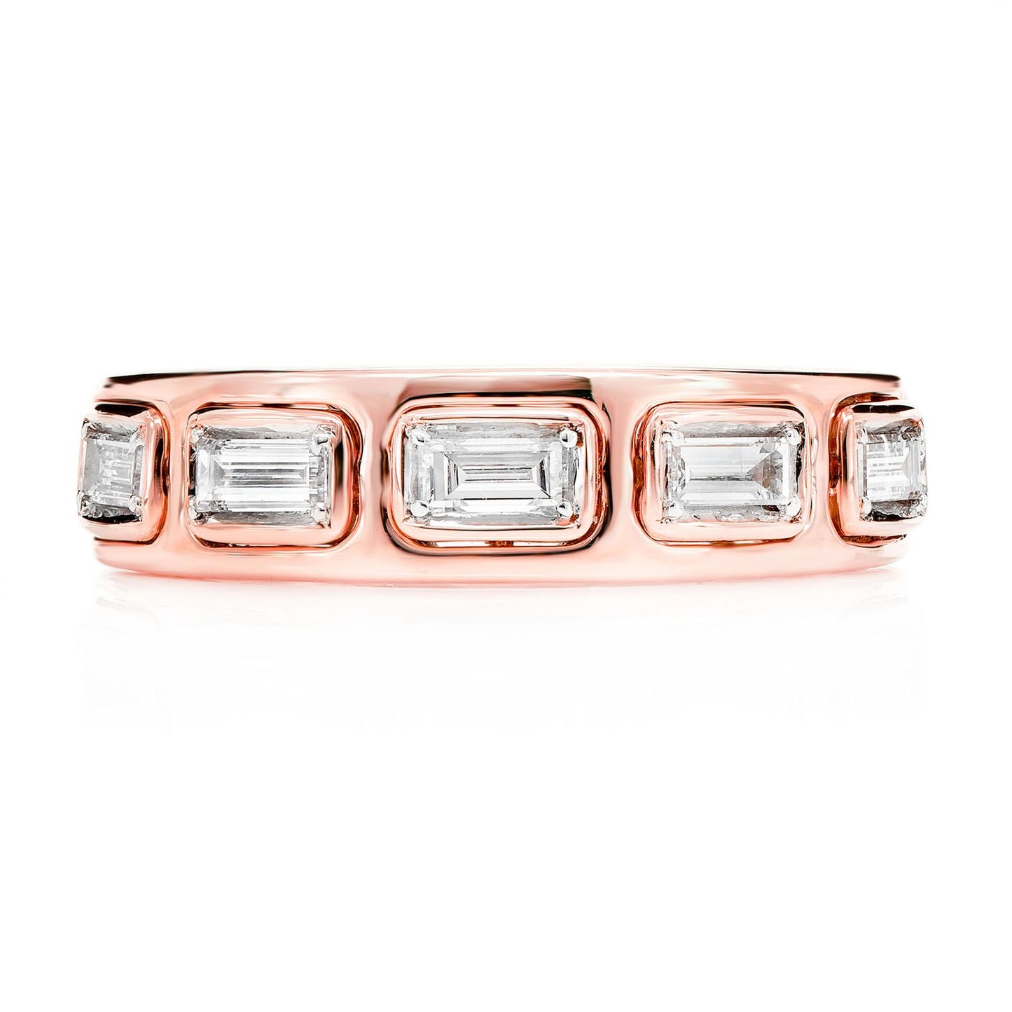FIVE STONE BAGUETTE BEZEL DIAMOND BAND RING 14K SOLID GOLD 0.35CTW