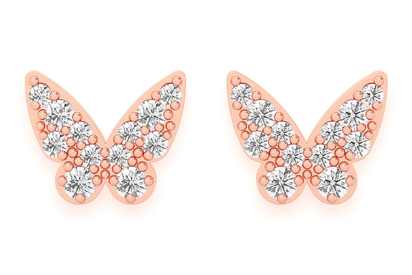 BUTTERFLY STUD DIAMOND EARRINGS 14K SOLID GOLD 0.15CTW