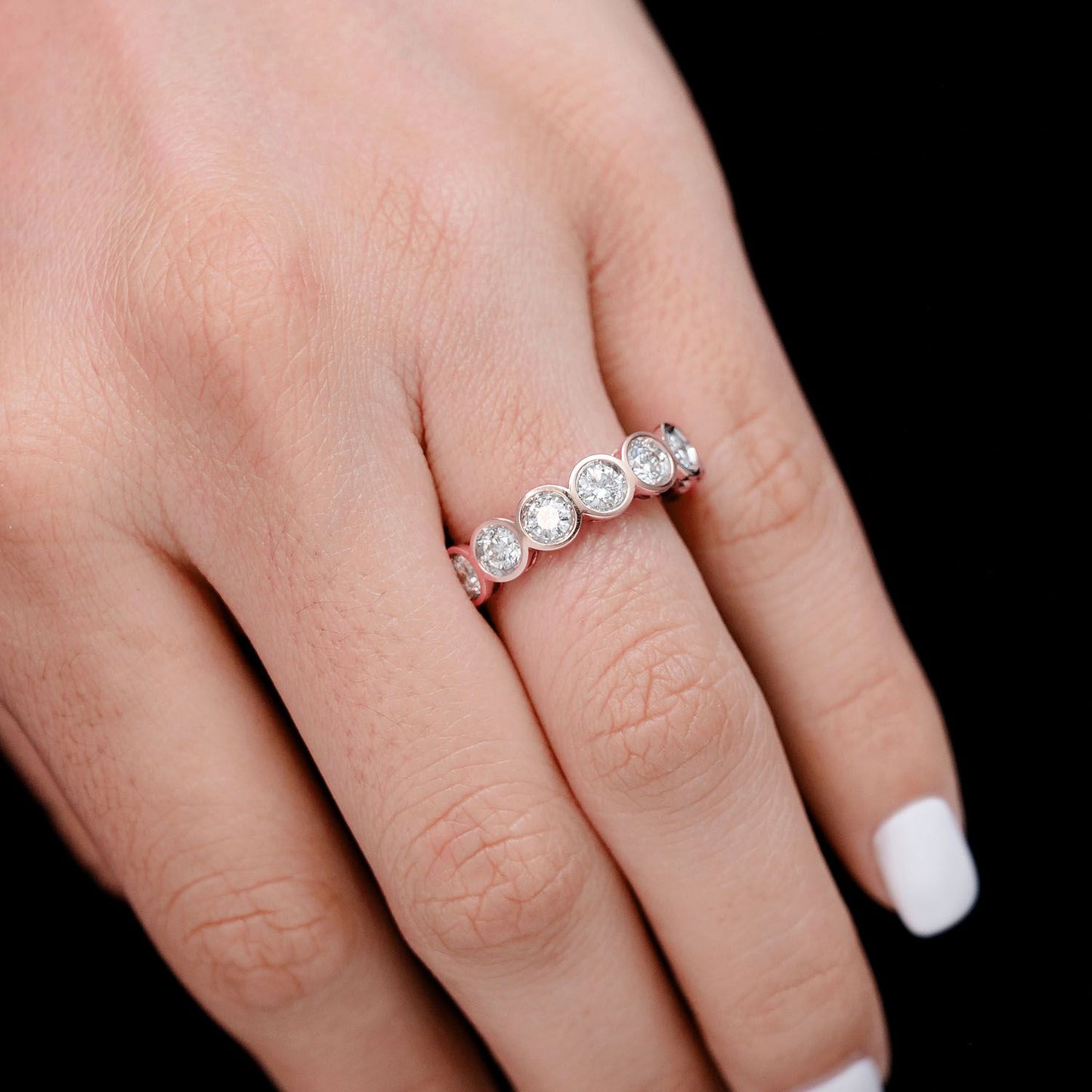 SEVEN STONE BEZEL SET BAND RING 14K SOLID GOLD 1.00CTW