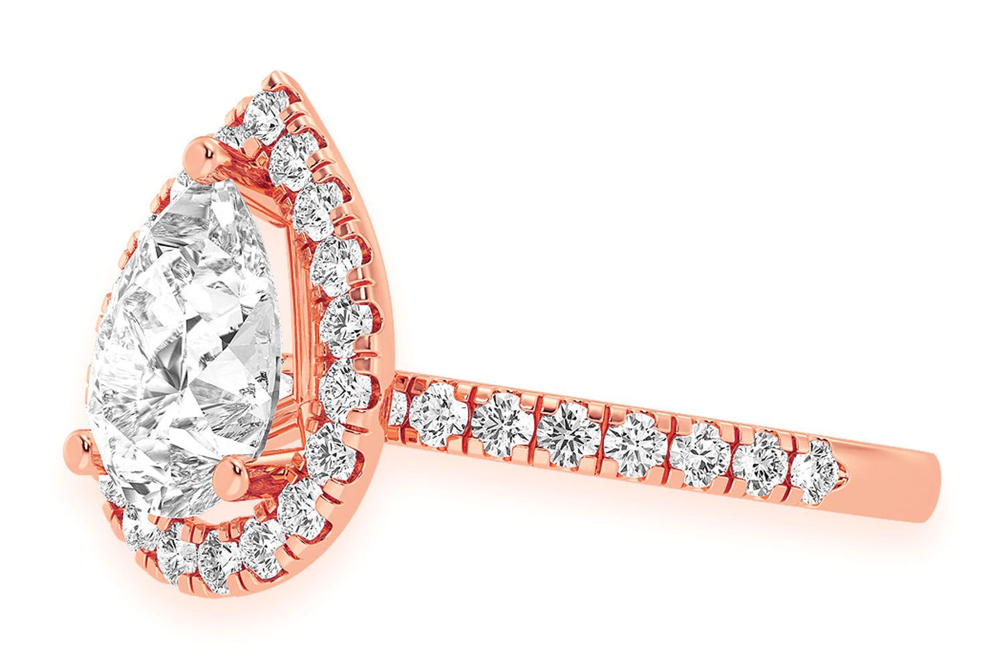 THAV - 2.00CT PEAR SOLITAIRE - SCALLOP HALO ONE ROW - DIAMOND ENGAGEMENT RING
