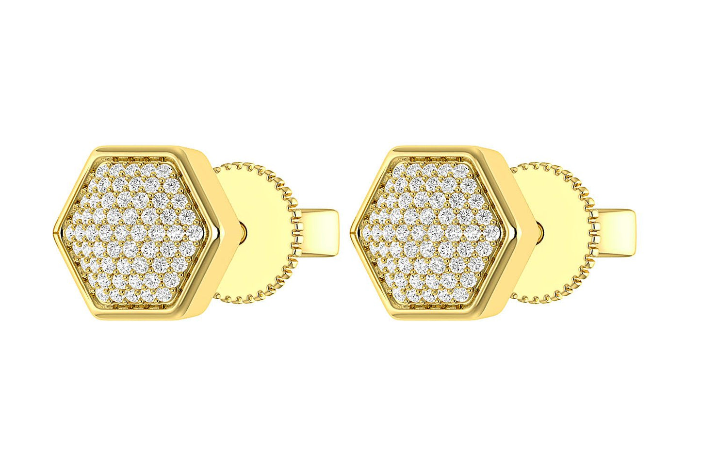 HEXAGON CLUSTER DIAMOND STUD EARRINGS 14K SOLID GOLD 0.20CTW