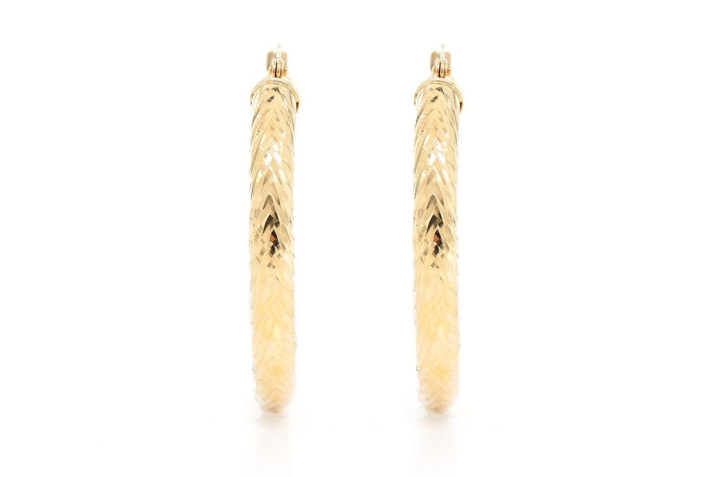 4MM DIAMOND-CUT HOOP EARRINGS 14K SOLID GOLD MEDIUM