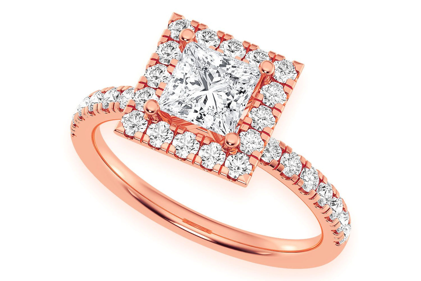 THAV - .75CT PRINCESS CUT - SCALLOP HALO ONE ROW- DIAMOND ENGAGEMENT RING